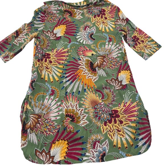 Ekouaer Floral Print Green Long Sleeve Women's size Small Cover Up Tunic Dress - Picture 5 of 5